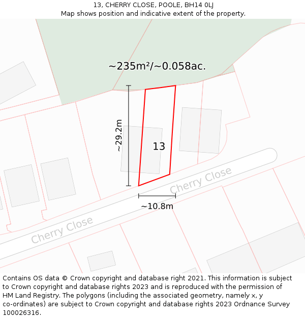 13, CHERRY CLOSE, POOLE, BH14 0LJ: Plot and title map
