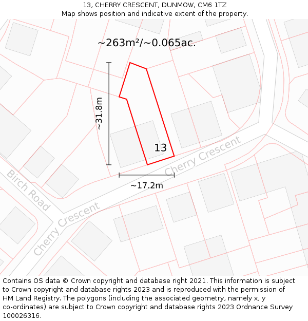 13, CHERRY CRESCENT, DUNMOW, CM6 1TZ: Plot and title map