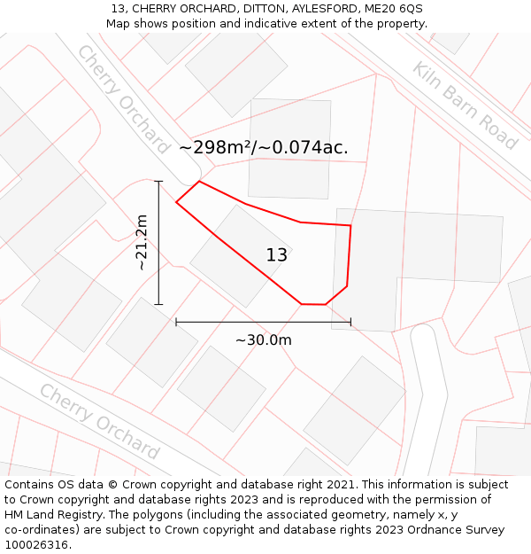 13, CHERRY ORCHARD, DITTON, AYLESFORD, ME20 6QS: Plot and title map