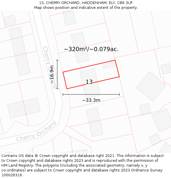13, CHERRY ORCHARD, HADDENHAM, ELY, CB6 3UF: Plot and title map