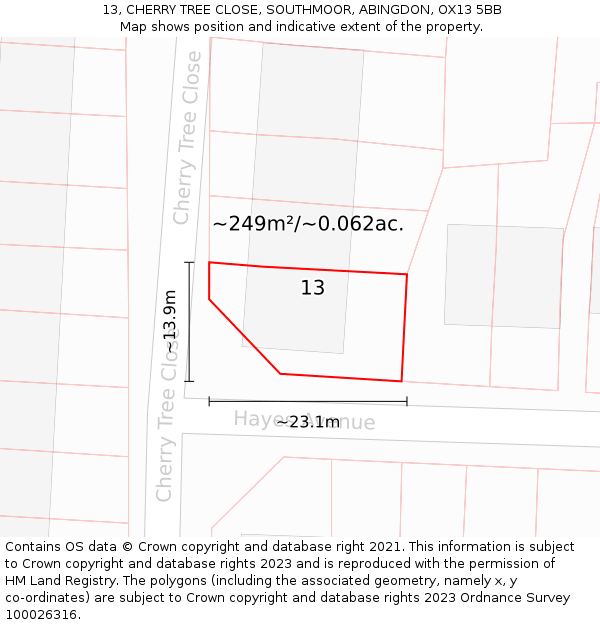 13, CHERRY TREE CLOSE, SOUTHMOOR, ABINGDON, OX13 5BB: Plot and title map