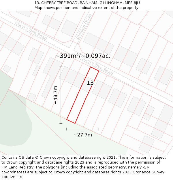 13, CHERRY TREE ROAD, RAINHAM, GILLINGHAM, ME8 8JU: Plot and title map
