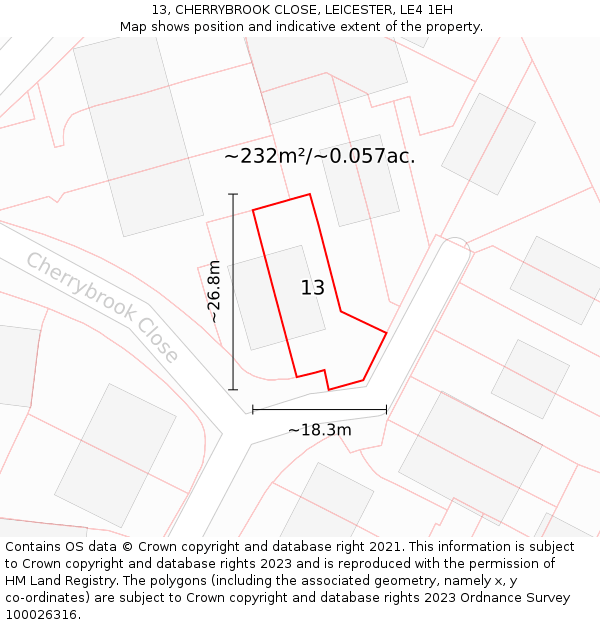 13, CHERRYBROOK CLOSE, LEICESTER, LE4 1EH: Plot and title map