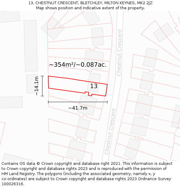 13, CHESTNUT CRESCENT, BLETCHLEY, MILTON KEYNES, MK2 2JZ: Plot and title map