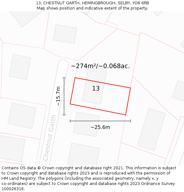 13, CHESTNUT GARTH, HEMINGBROUGH, SELBY, YO8 6RB: Plot and title map