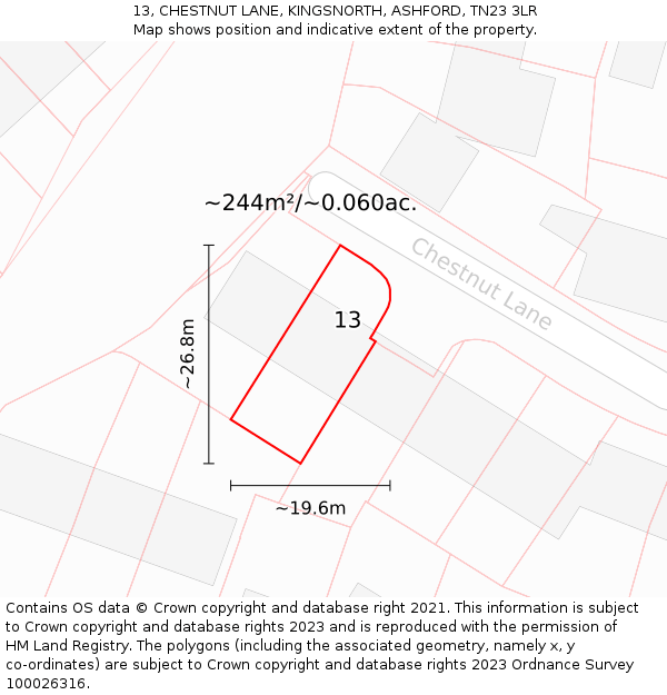 13, CHESTNUT LANE, KINGSNORTH, ASHFORD, TN23 3LR: Plot and title map