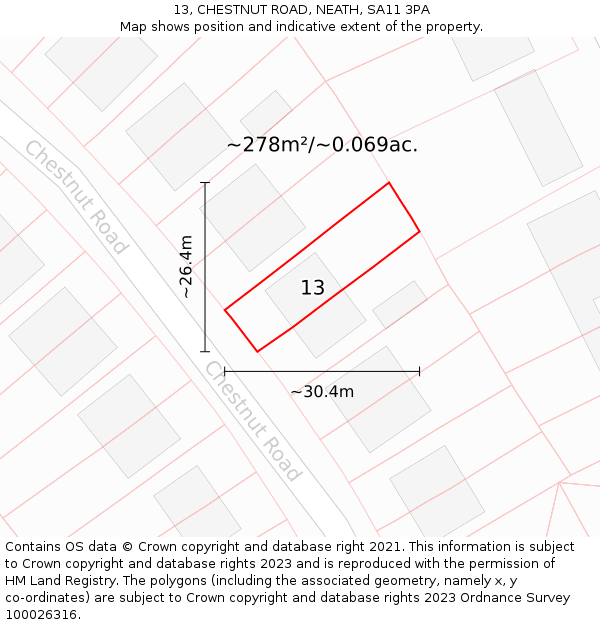 13, CHESTNUT ROAD, NEATH, SA11 3PA: Plot and title map