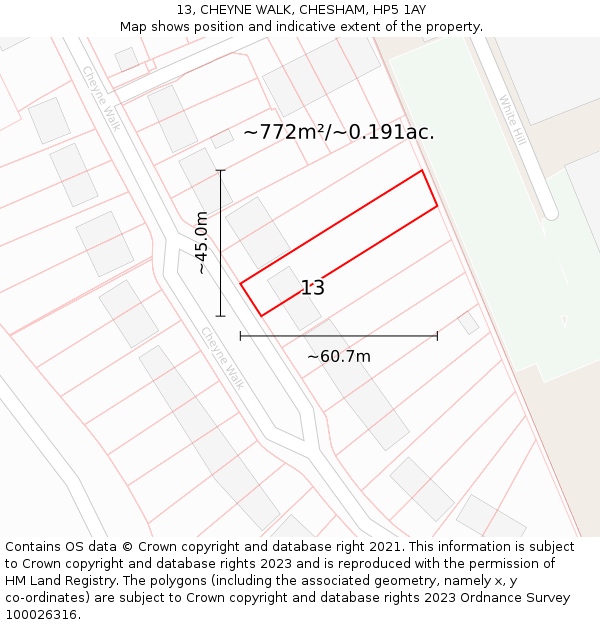 13, CHEYNE WALK, CHESHAM, HP5 1AY: Plot and title map