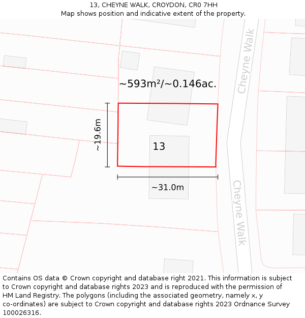 13, CHEYNE WALK, CROYDON, CR0 7HH: Plot and title map