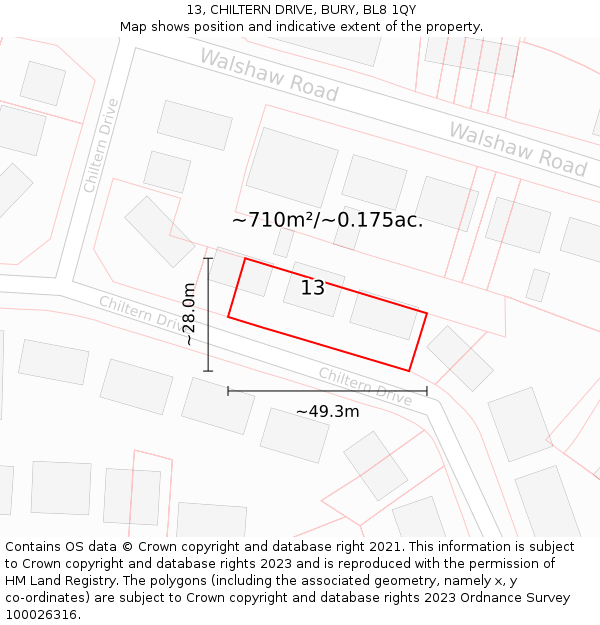 13, CHILTERN DRIVE, BURY, BL8 1QY: Plot and title map