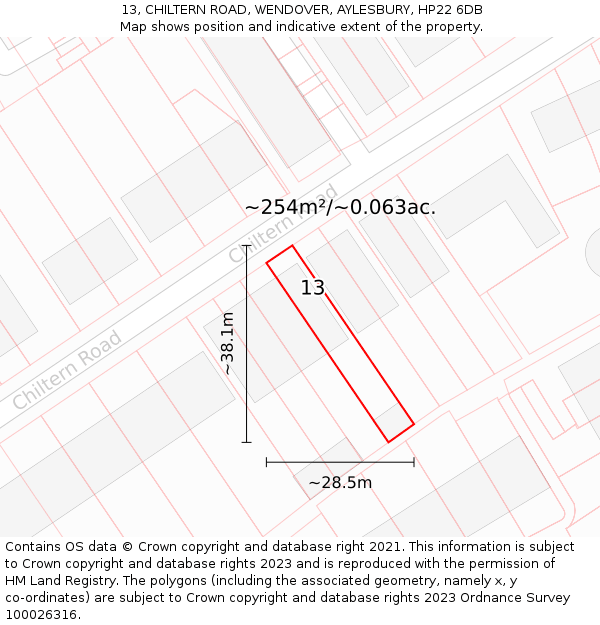 13, CHILTERN ROAD, WENDOVER, AYLESBURY, HP22 6DB: Plot and title map