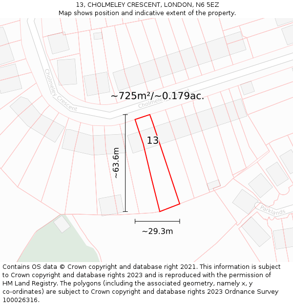 13, CHOLMELEY CRESCENT, LONDON, N6 5EZ: Plot and title map
