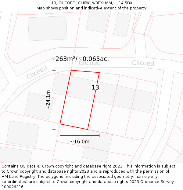 13, CILCOED, CHIRK, WREXHAM, LL14 5BX: Plot and title map