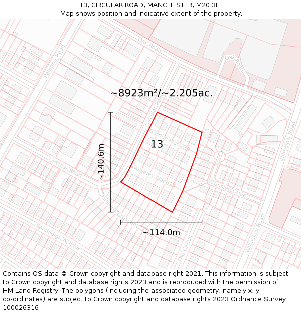 13, CIRCULAR ROAD, MANCHESTER, M20 3LE: Plot and title map