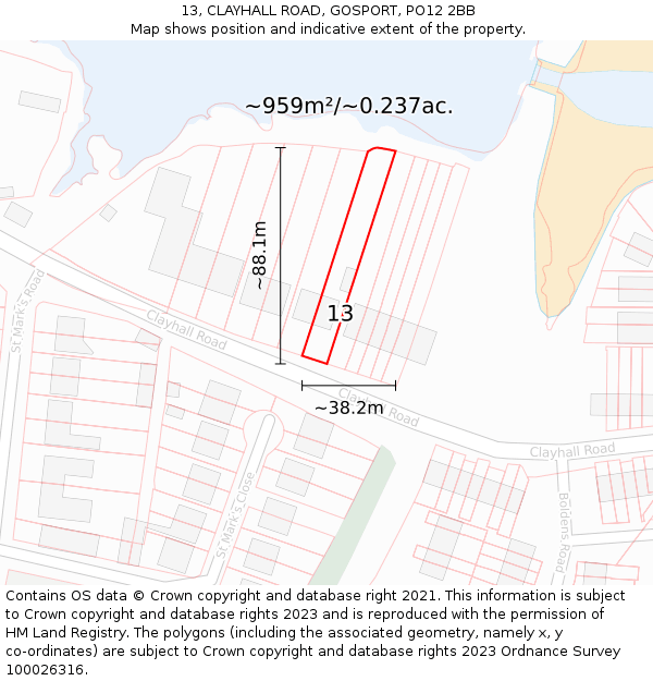 13, CLAYHALL ROAD, GOSPORT, PO12 2BB: Plot and title map