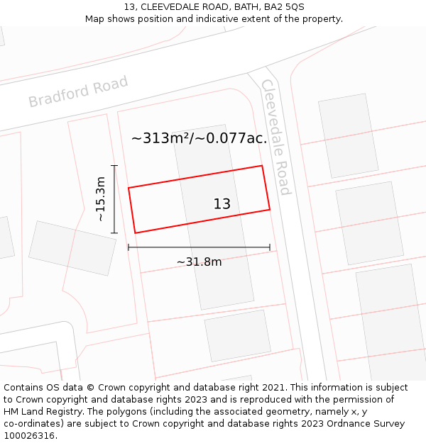 13, CLEEVEDALE ROAD, BATH, BA2 5QS: Plot and title map
