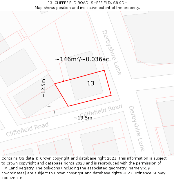 13, CLIFFEFIELD ROAD, SHEFFIELD, S8 9DH: Plot and title map