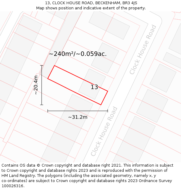 13, CLOCK HOUSE ROAD, BECKENHAM, BR3 4JS: Plot and title map