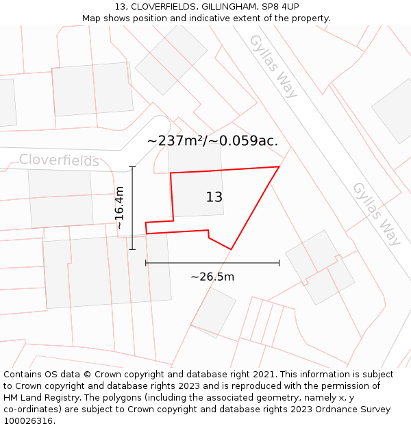 13, CLOVERFIELDS, GILLINGHAM, SP8 4UP: Plot and title map