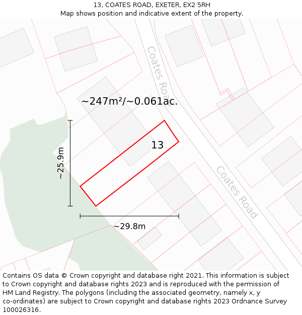 13, COATES ROAD, EXETER, EX2 5RH: Plot and title map