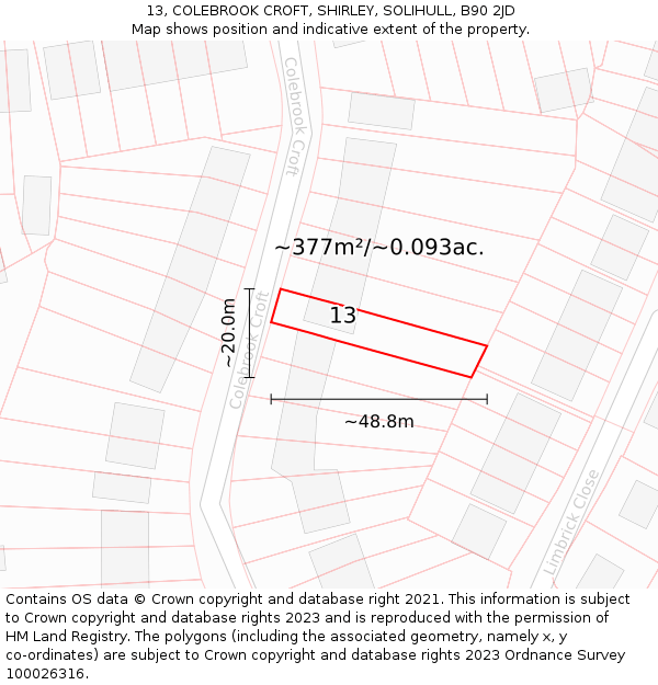 13, COLEBROOK CROFT, SHIRLEY, SOLIHULL, B90 2JD: Plot and title map