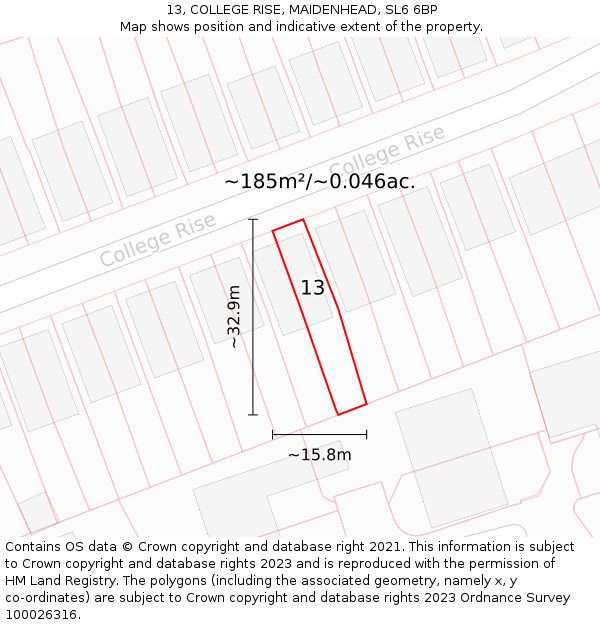 13, COLLEGE RISE, MAIDENHEAD, SL6 6BP: Plot and title map