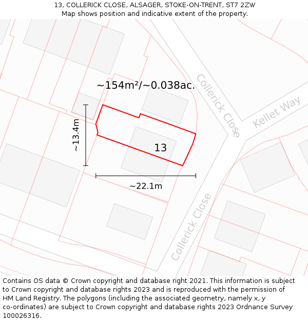 13, COLLERICK CLOSE, ALSAGER, STOKE-ON-TRENT, ST7 2ZW: Plot and title map