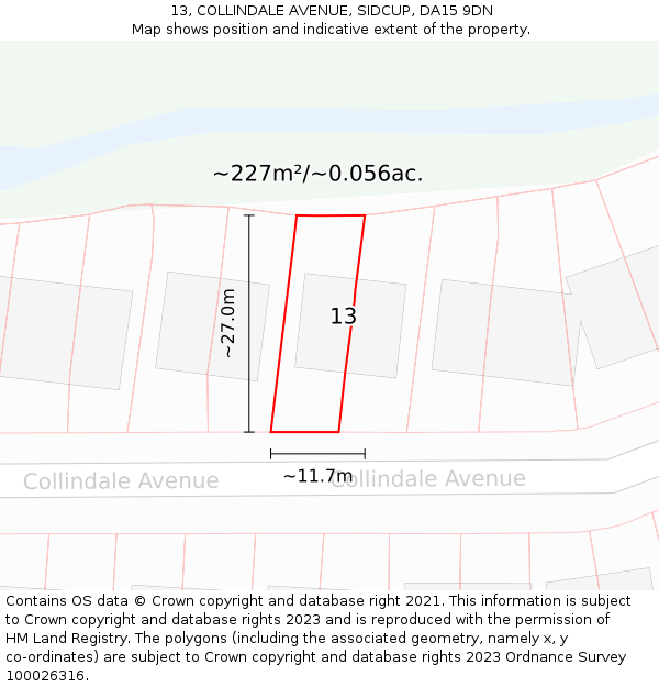 13, COLLINDALE AVENUE, SIDCUP, DA15 9DN: Plot and title map