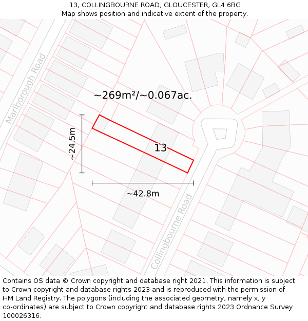 13, COLLINGBOURNE ROAD, GLOUCESTER, GL4 6BG: Plot and title map