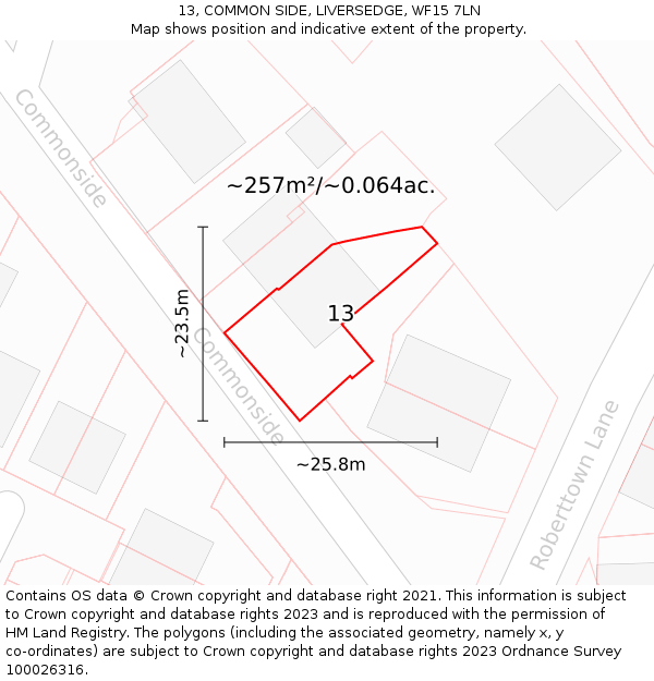 13, COMMON SIDE, LIVERSEDGE, WF15 7LN: Plot and title map