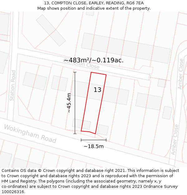 13, COMPTON CLOSE, EARLEY, READING, RG6 7EA: Plot and title map