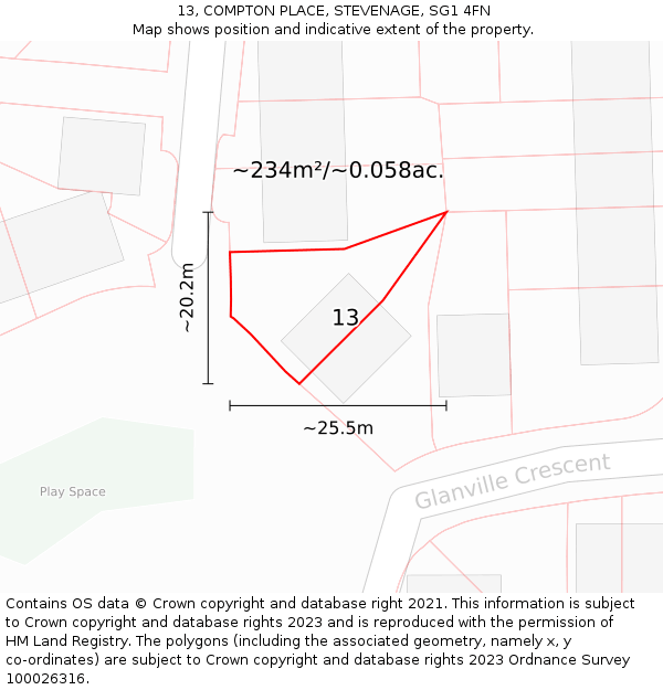 13, COMPTON PLACE, STEVENAGE, SG1 4FN: Plot and title map