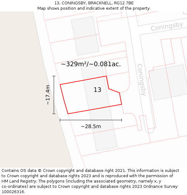 13, CONINGSBY, BRACKNELL, RG12 7BE: Plot and title map