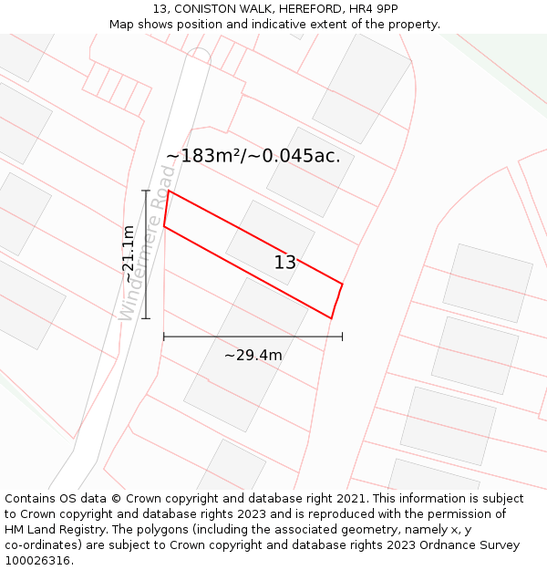 13, CONISTON WALK, HEREFORD, HR4 9PP: Plot and title map