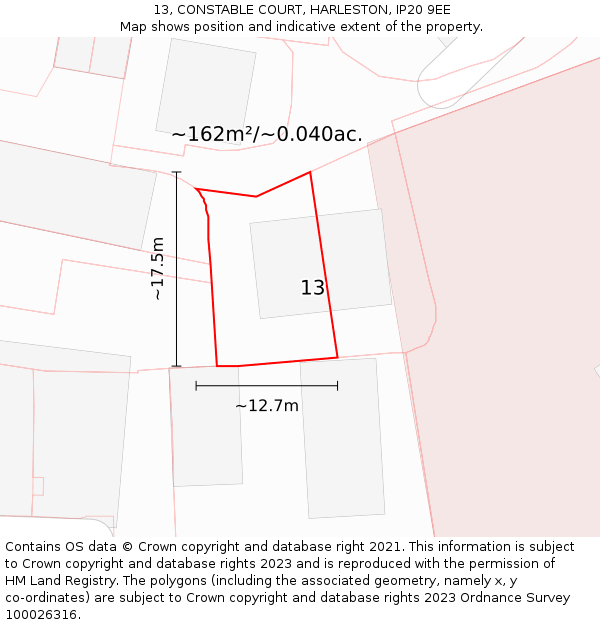 13, CONSTABLE COURT, HARLESTON, IP20 9EE: Plot and title map