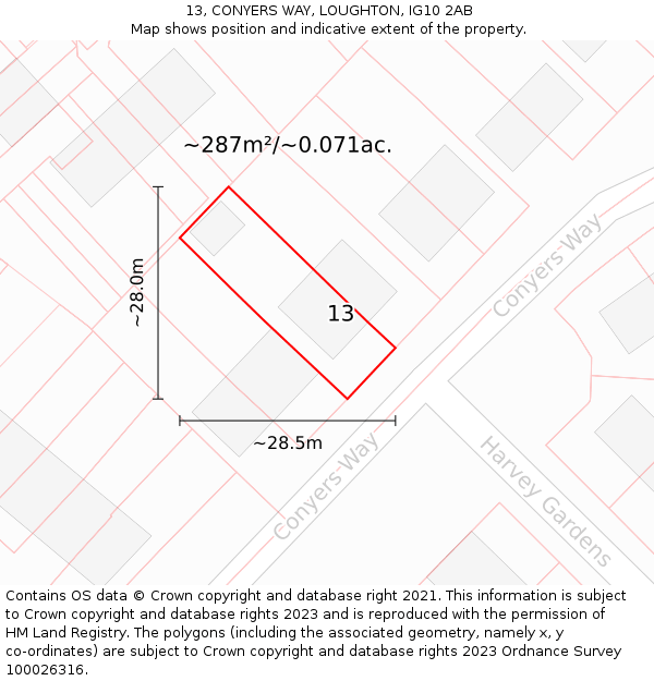 13, CONYERS WAY, LOUGHTON, IG10 2AB: Plot and title map