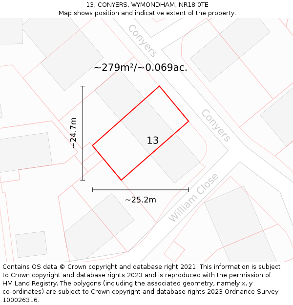13, CONYERS, WYMONDHAM, NR18 0TE: Plot and title map
