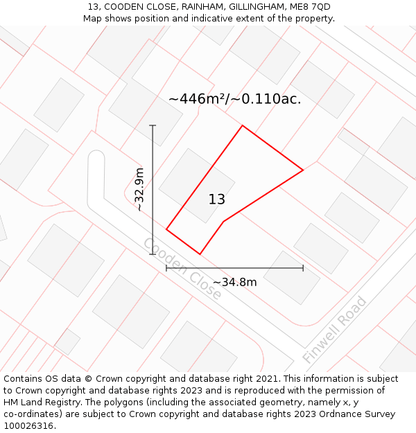 13, COODEN CLOSE, RAINHAM, GILLINGHAM, ME8 7QD: Plot and title map