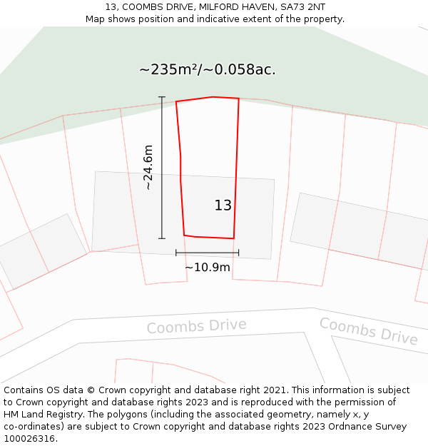 13, COOMBS DRIVE, MILFORD HAVEN, SA73 2NT: Plot and title map