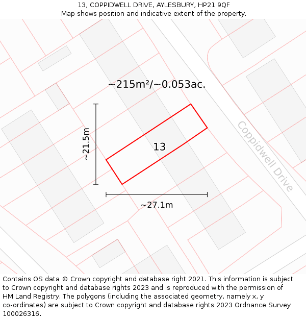 13, COPPIDWELL DRIVE, AYLESBURY, HP21 9QF: Plot and title map