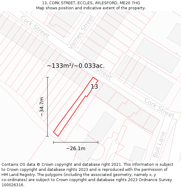 13, CORK STREET, ECCLES, AYLESFORD, ME20 7HG: Plot and title map