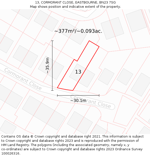13, CORMORANT CLOSE, EASTBOURNE, BN23 7SG: Plot and title map
