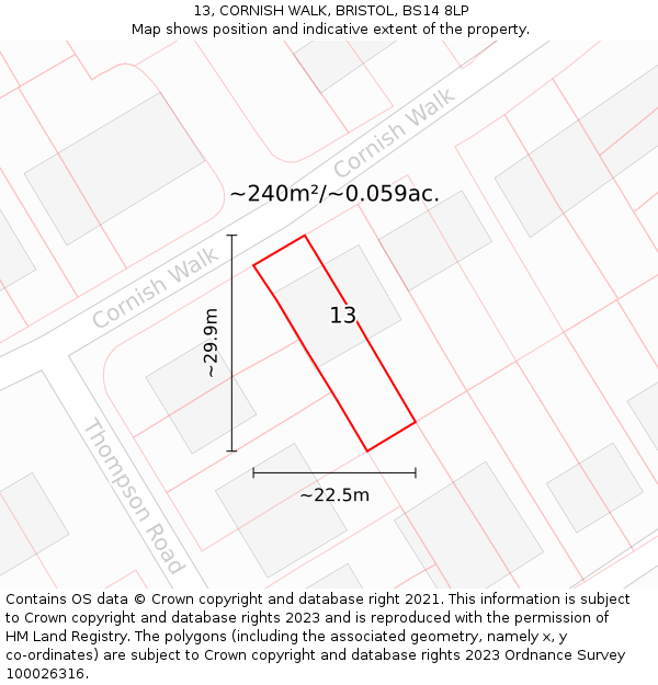 13, CORNISH WALK, BRISTOL, BS14 8LP: Plot and title map