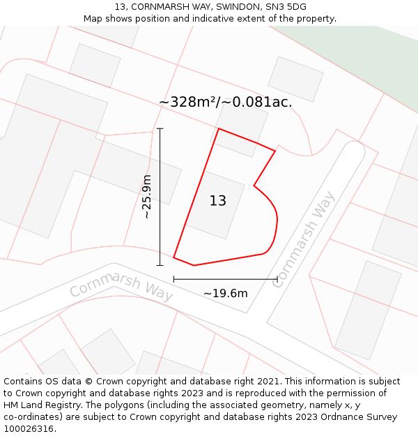 13, CORNMARSH WAY, SWINDON, SN3 5DG: Plot and title map