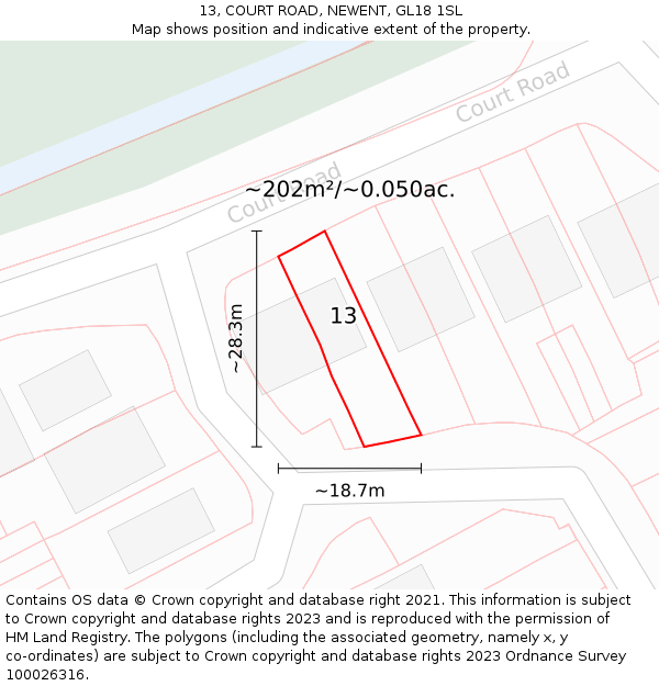 13, COURT ROAD, NEWENT, GL18 1SL: Plot and title map