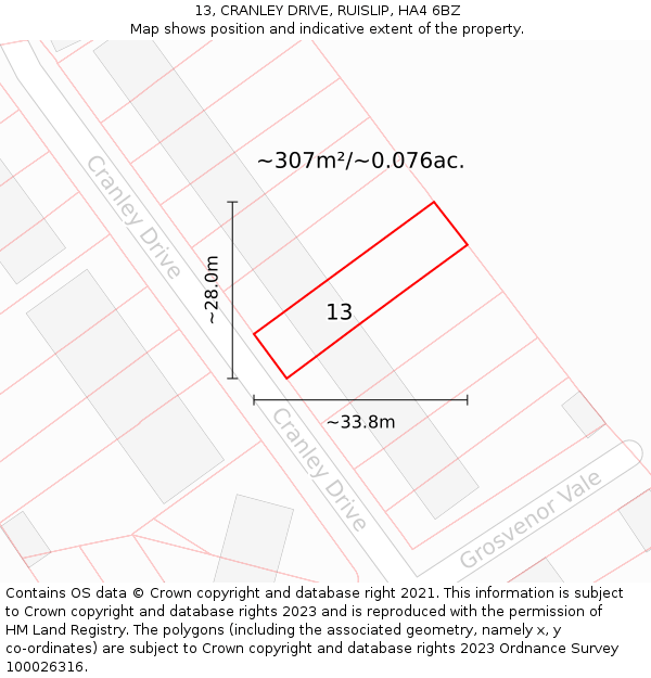 13, CRANLEY DRIVE, RUISLIP, HA4 6BZ: Plot and title map