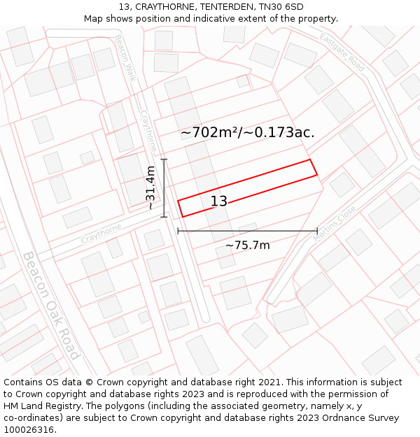13, CRAYTHORNE, TENTERDEN, TN30 6SD: Plot and title map