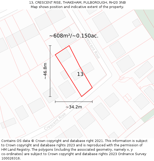 13, CRESCENT RISE, THAKEHAM, PULBOROUGH, RH20 3NB: Plot and title map