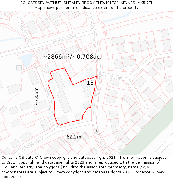 13, CRESSEY AVENUE, SHENLEY BROOK END, MILTON KEYNES, MK5 7EL: Plot and title map