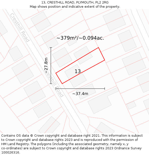 13, CRESTHILL ROAD, PLYMOUTH, PL2 2RG: Plot and title map